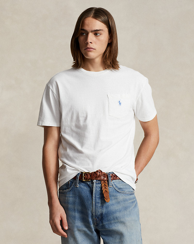 Classic Fit Cotton-Linen Pocket T-Shirt Ceramic White