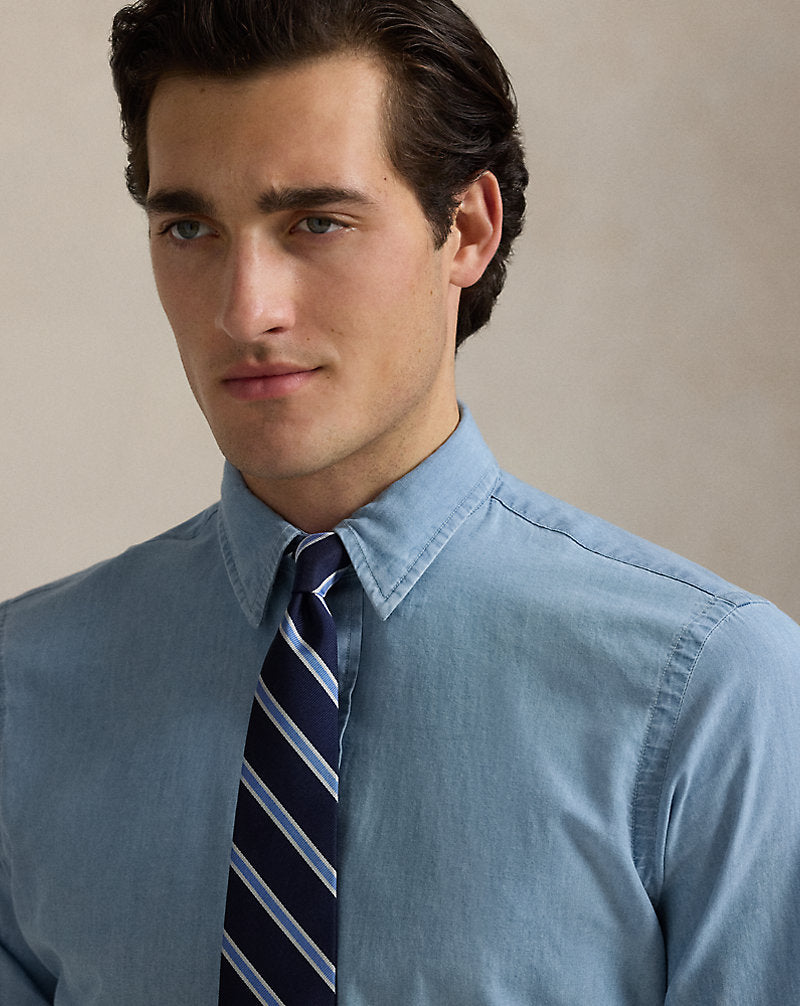 Custom Fit Indigo Chambray Shirt Nimes Blue/White