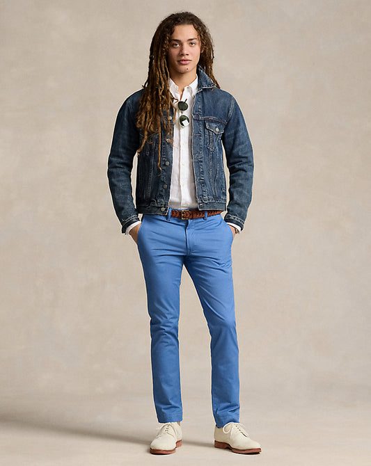 Stretch Slim Fit Washed Chino Trouser Nimes Blue