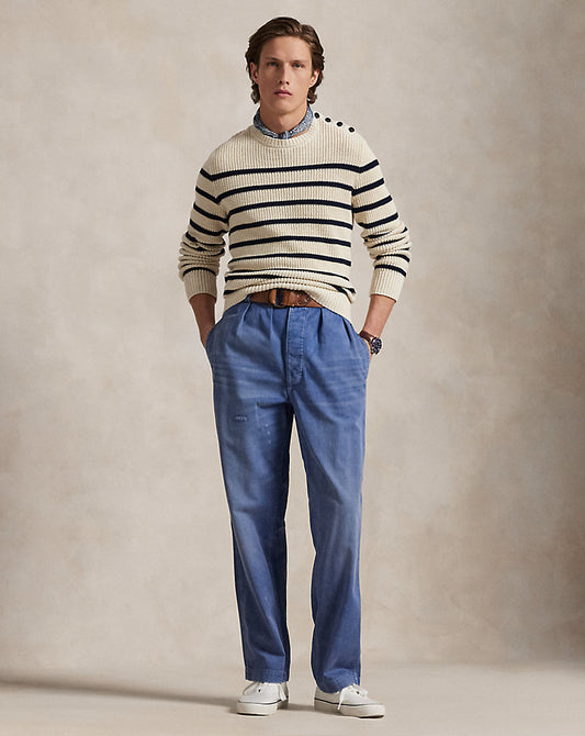 Straight Fit Distressed Twill Trouser Les Fades