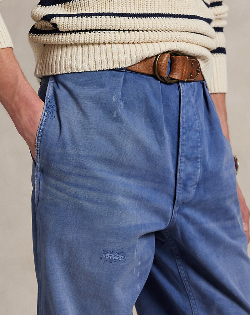 Straight Fit Distressed Twill Trouser Les Fades