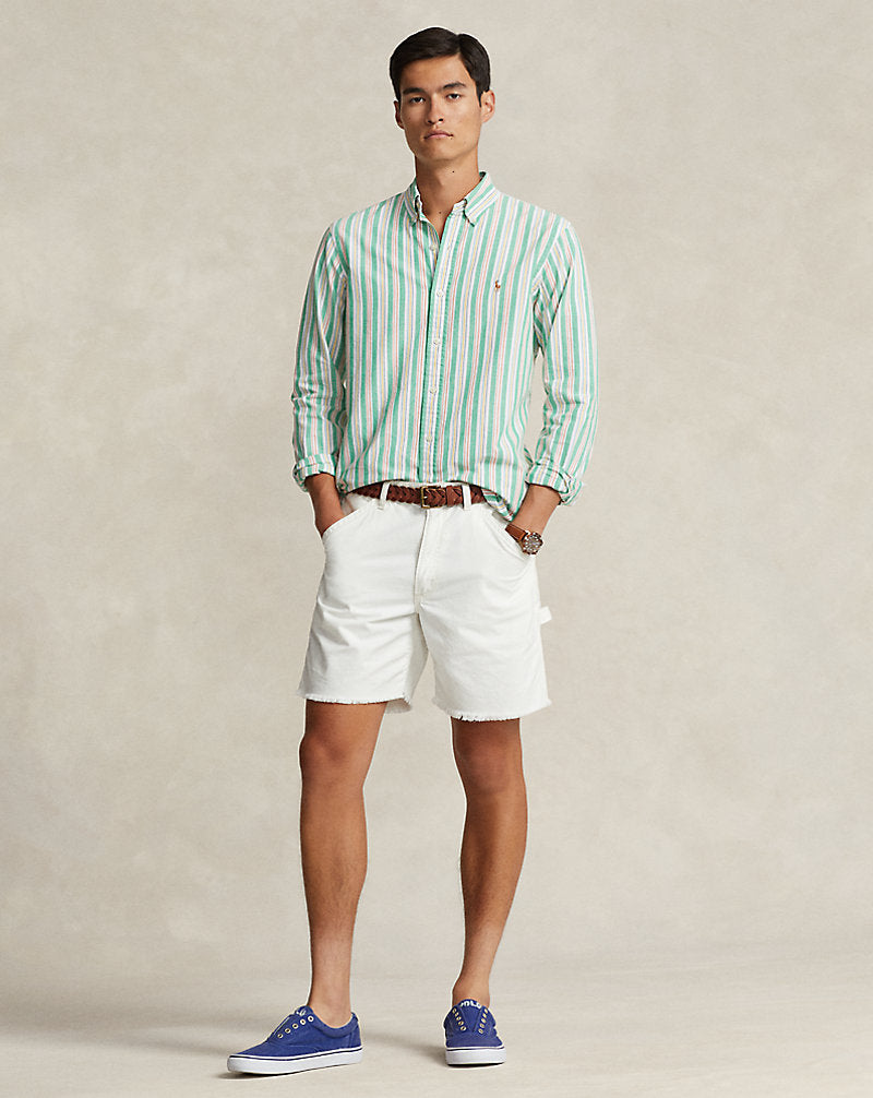 Custom Fit Striped Oxford Shirt 6268b Green/White Multi