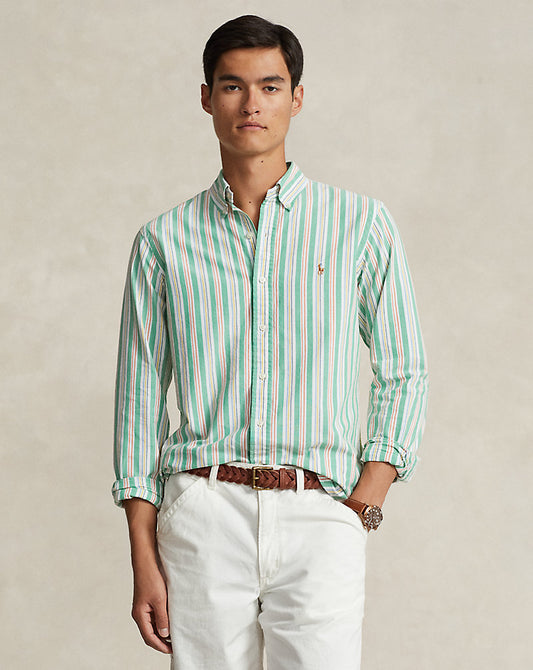 Custom Fit Striped Oxford Shirt 6268b Green/White Multi