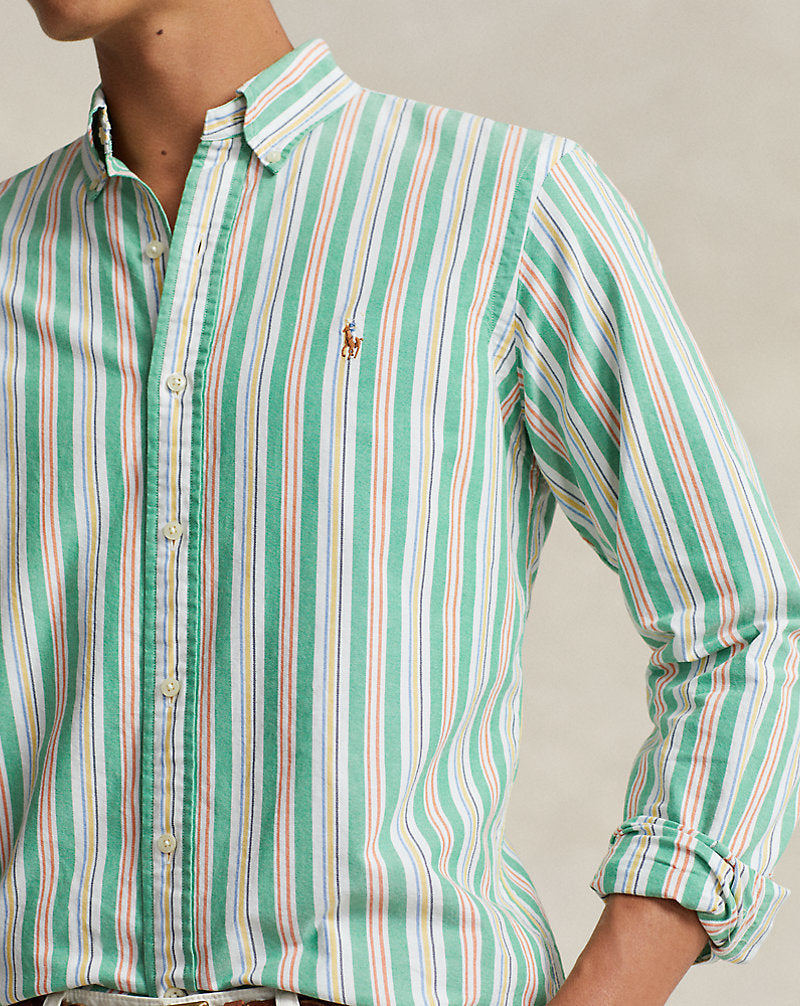 Custom Fit Striped Oxford Shirt 6268b Green/White Multi