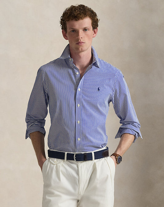 Slim Fit Striped Stretch Poplin Shirt Blue/White Bengal Stripe