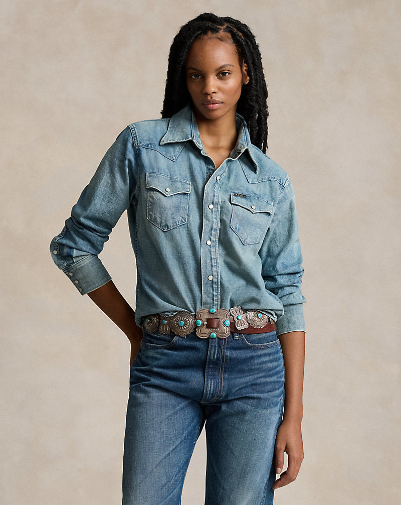 Naiomi Glasses Denim Western Shirt Hilliard Wash