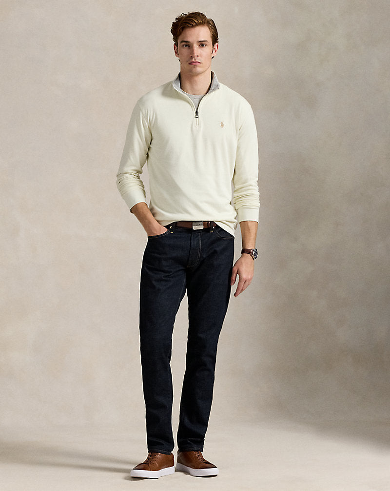Luxury Jersey Quarter-Zip Pullover Parchment Cream