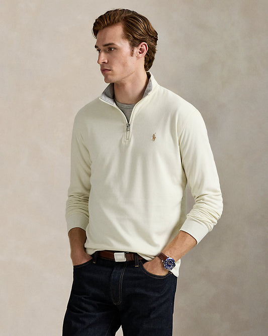 Luxury Jersey Quarter-Zip Pullover Parchment Cream