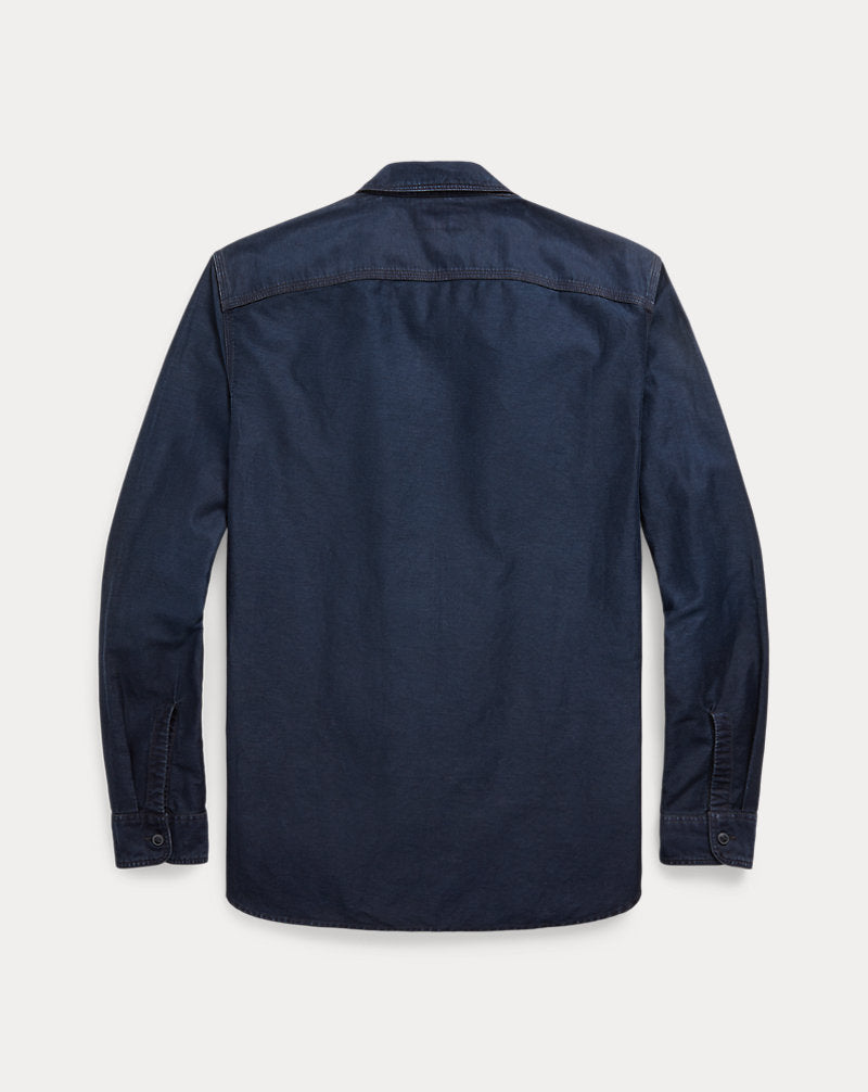 Indigo Cotton-Linen Sateen Workshirt Indigo
