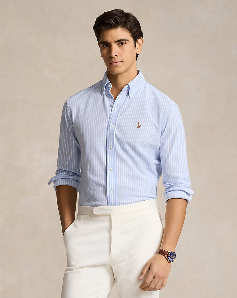 Striped Knit Oxford Shirt Dress Shirt Blue/White