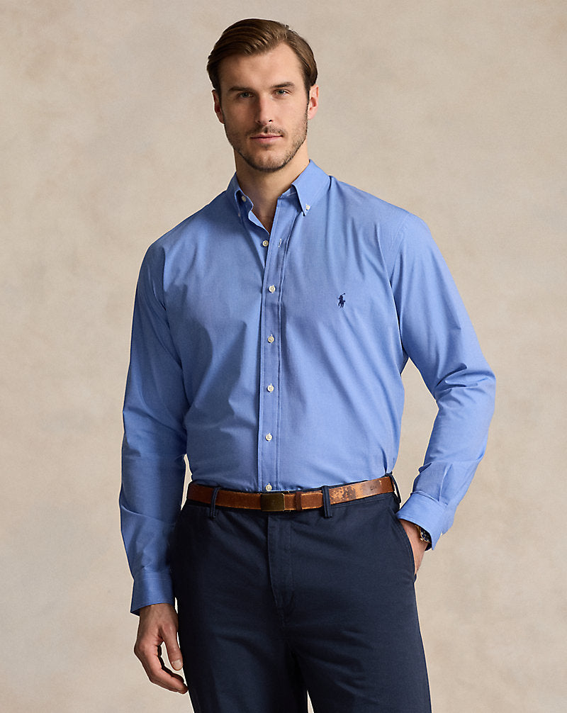 Stretch Poplin Shirt Blue End On End