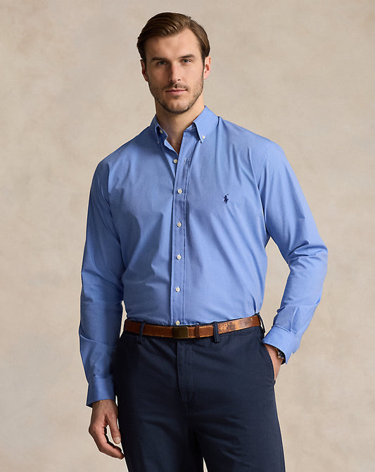 Stretch Poplin Shirt Blue End On End