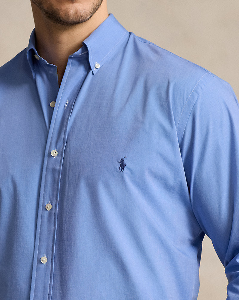 Stretch Poplin Shirt Blue End On End