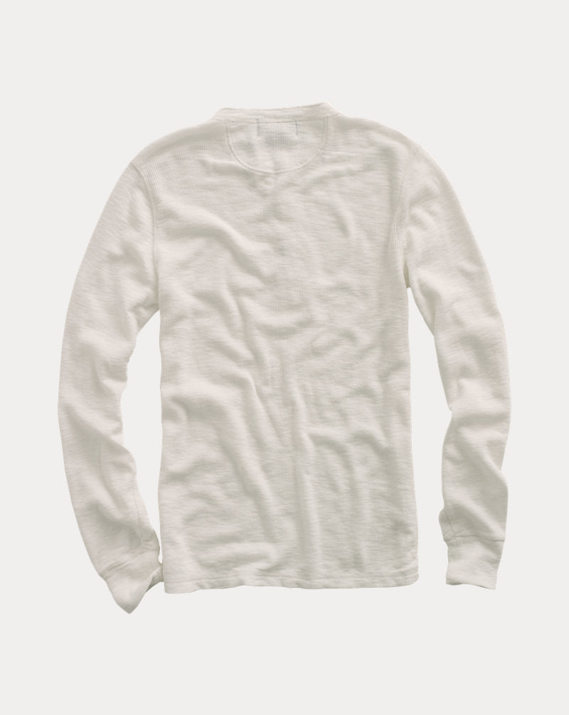 Waffle-Knit Henley Shirt Paper White