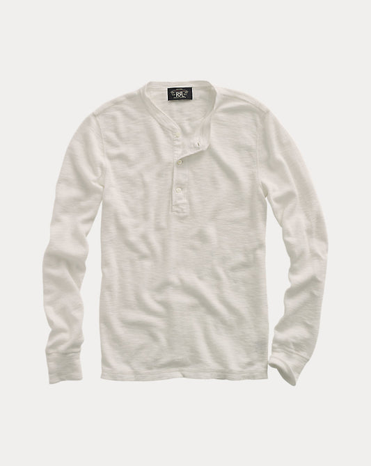 Waffle-Knit Henley Shirt Paper White