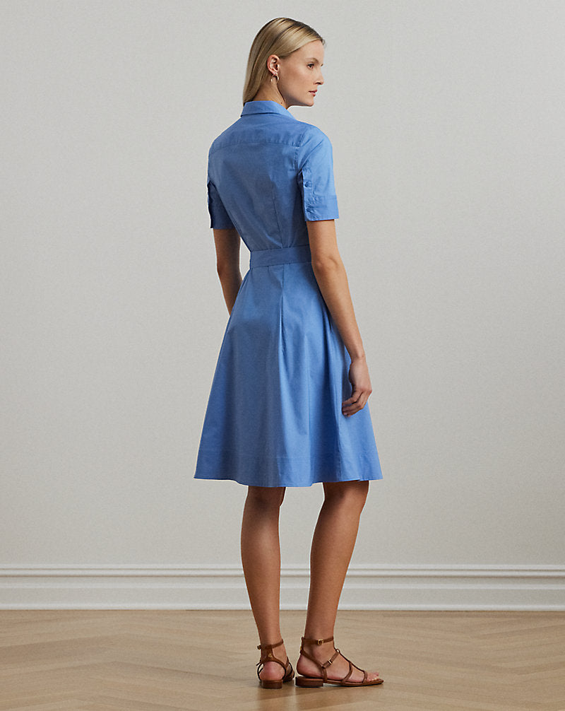 Cotton-Blend Shirtdress Sky Blue