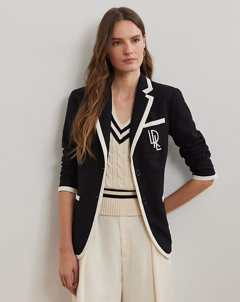 Two-Tone Georgette Blazer Black/Mascarpone Cream