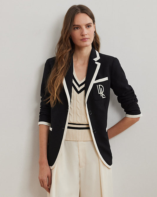 Two-Tone Georgette Blazer Black/Mascarpone Cream