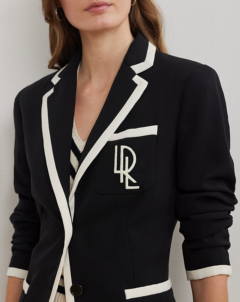 Two-Tone Georgette Blazer Black/Mascarpone Cream