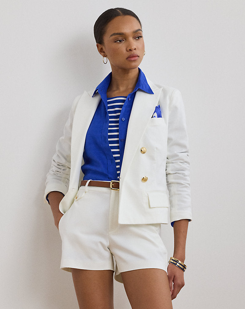 Double-Breasted Canvas Cropped Blazer White