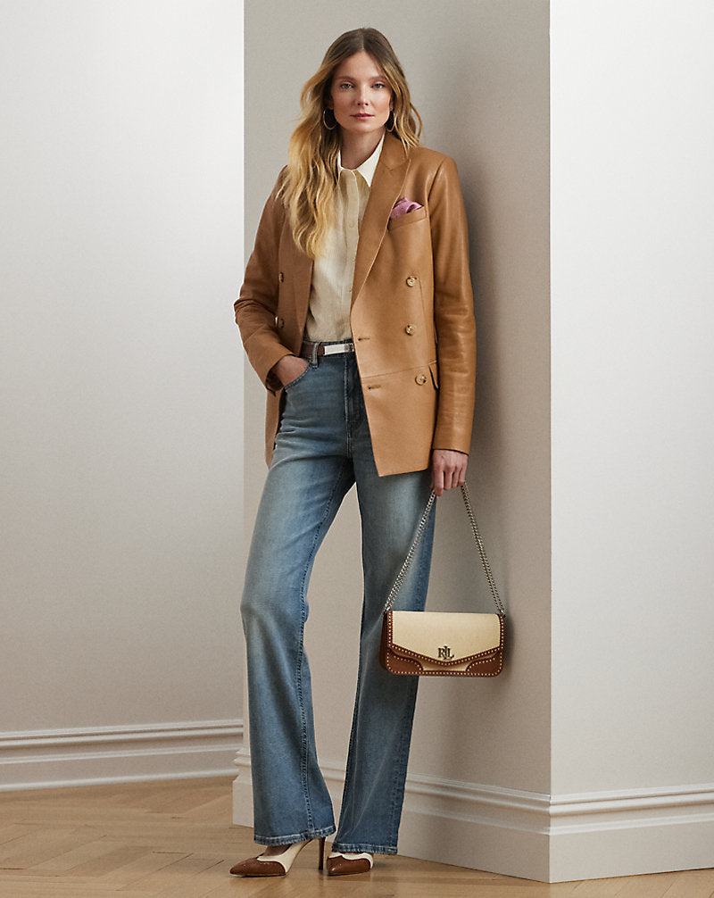 Double-Breasted Lambskin Blazer Caramel