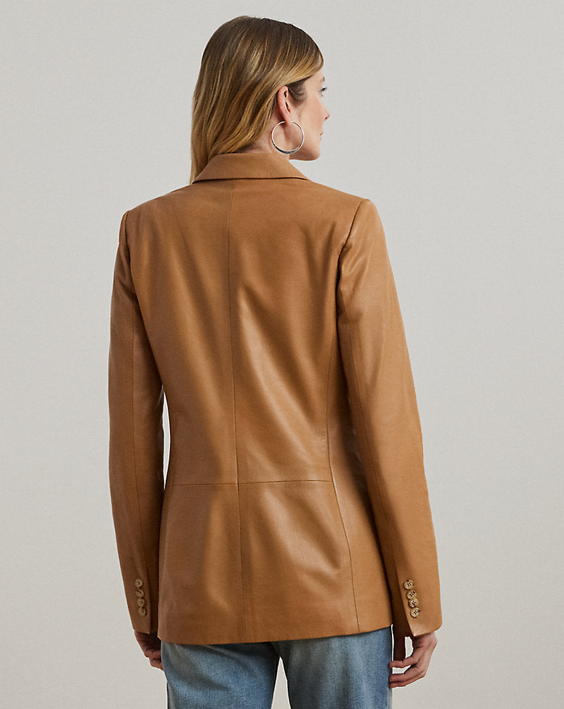 Double-Breasted Lambskin Blazer Caramel