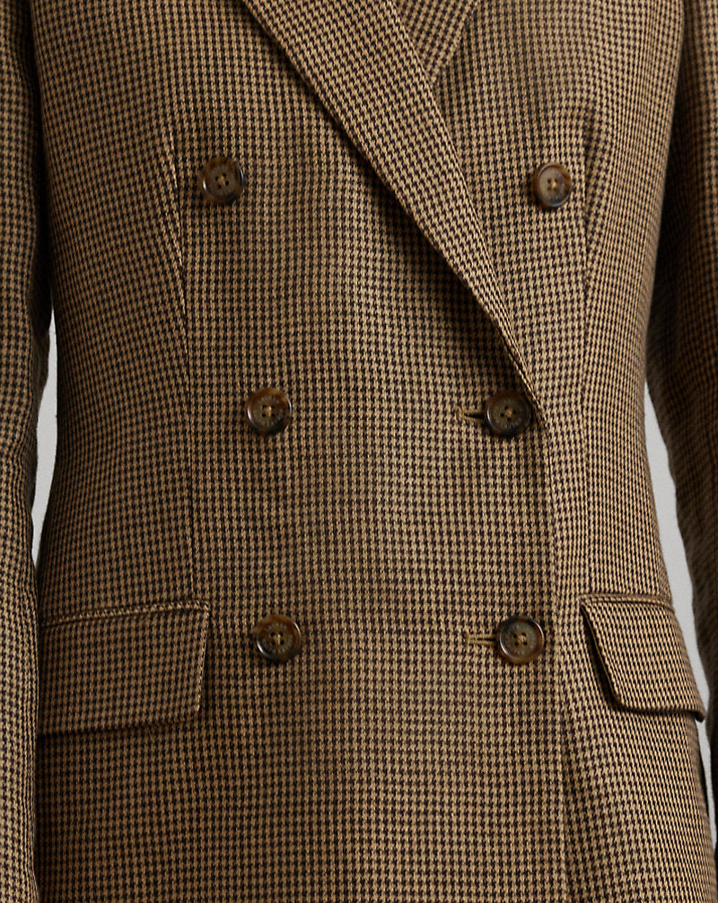 Houndstooth Double-Breasted Twill Blazer Brown/Tan Multi