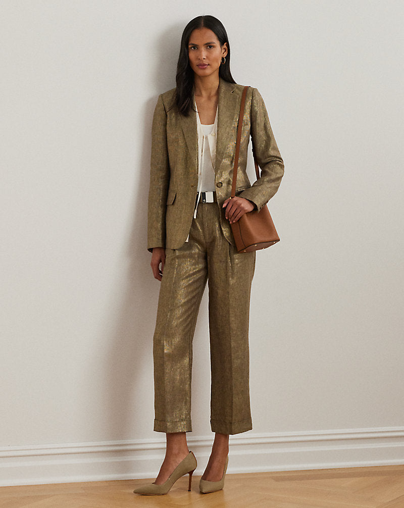 Stretch Velvet Blazer Metallic Bronze
