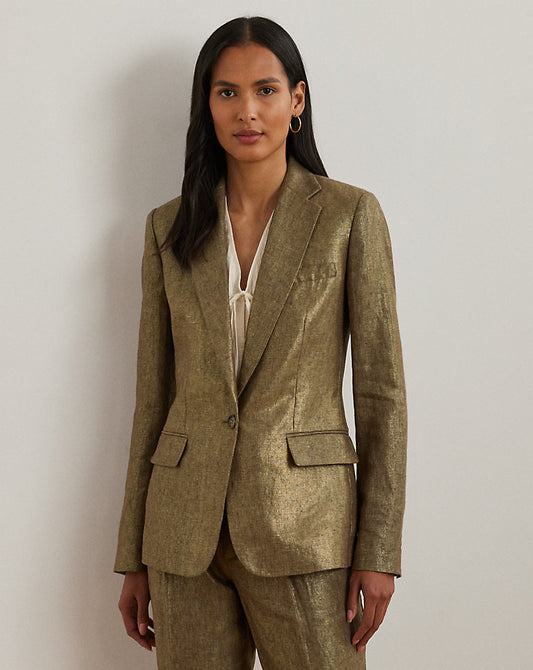 Stretch Velvet Blazer Metallic Bronze