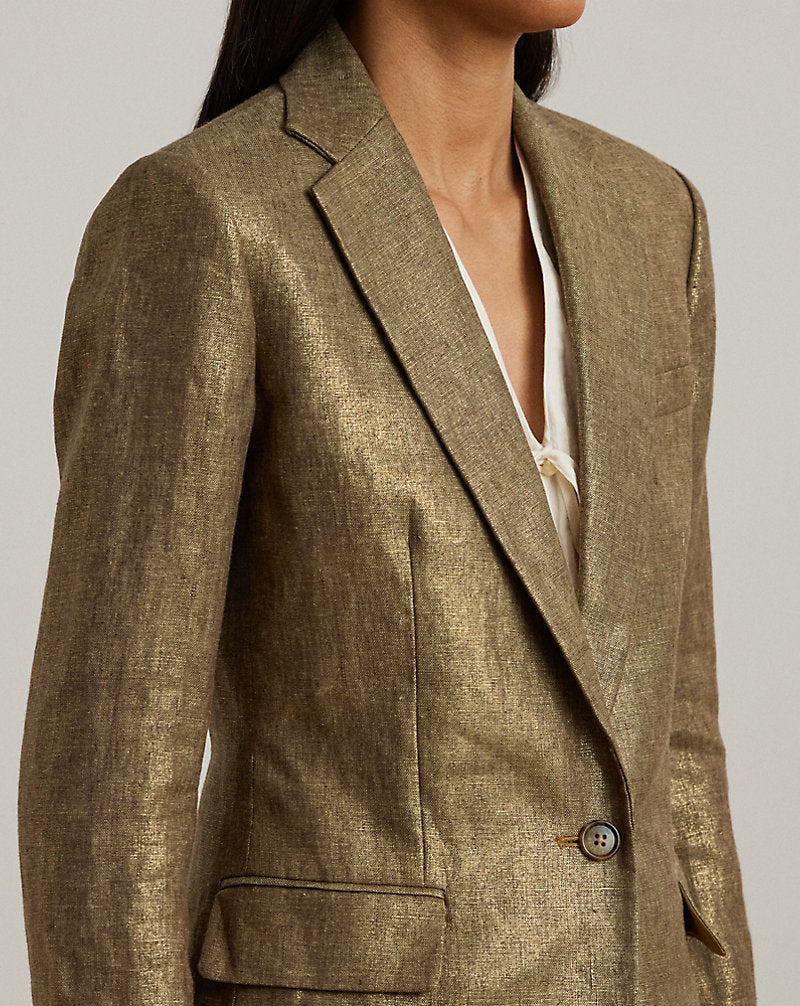 Stretch Velvet Blazer Metallic Bronze
