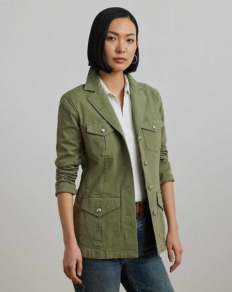Stretch Cotton Canvas Blazer Sage Green