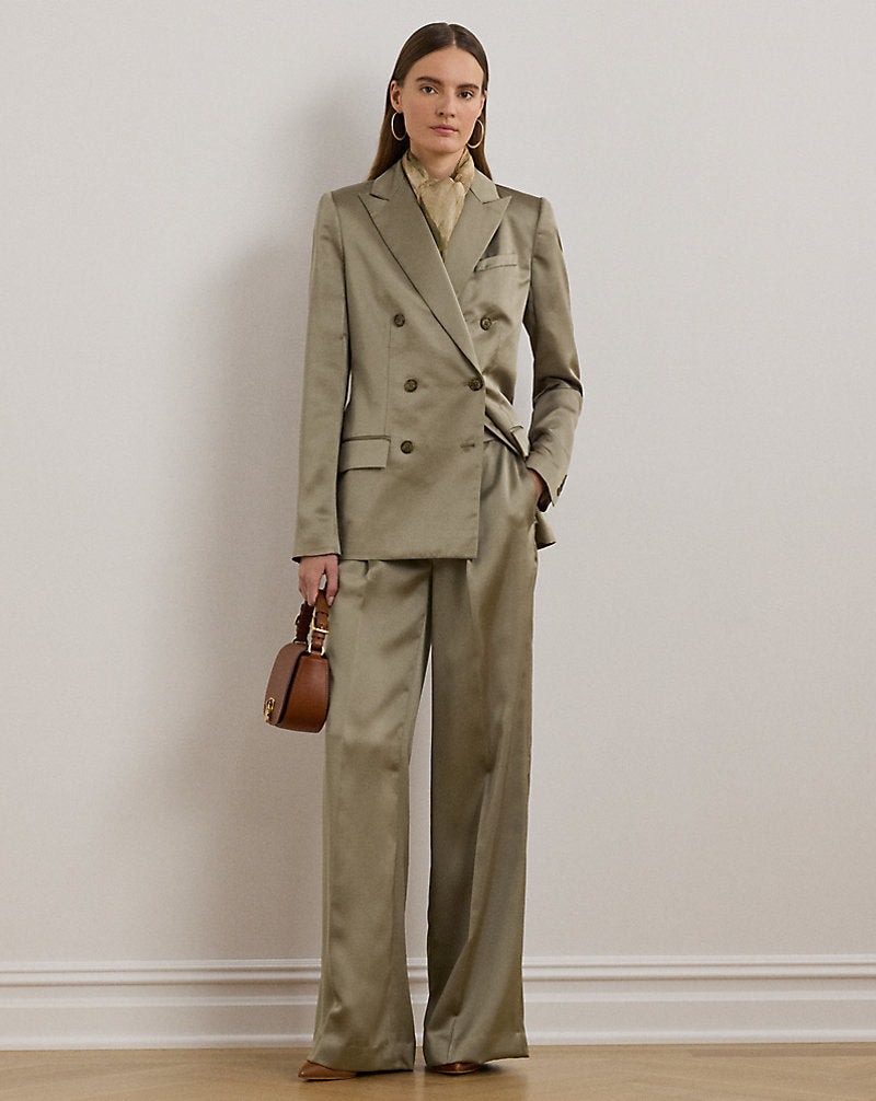 Double-Breasted Charmeuse Blazer Madison Tan