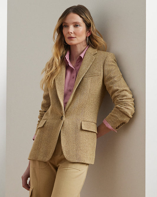 Cotton-Blend Herringbone Blazer Brown/Cream Multi
