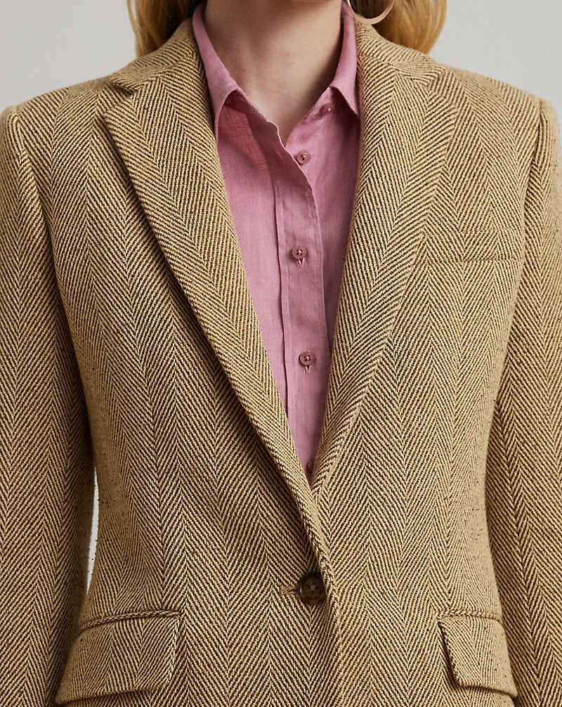 Cotton-Blend Herringbone Blazer Brown/Cream Multi
