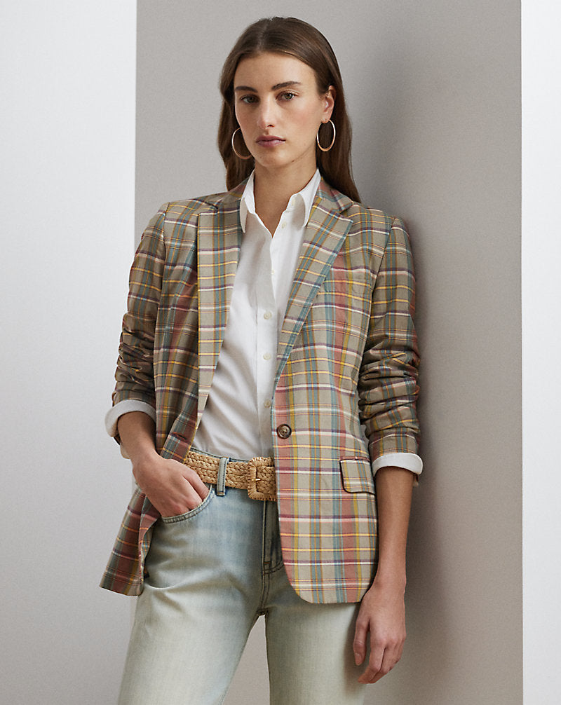 Cotton Madras Blazer Green/Tan/Blue Multi