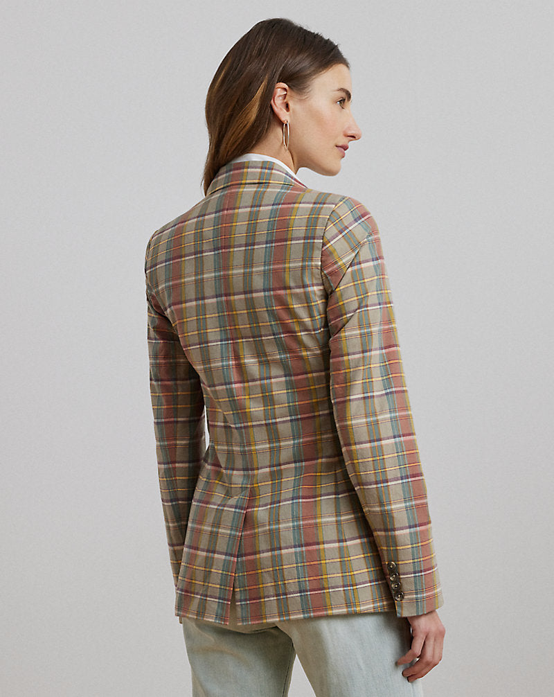 Cotton Madras Blazer Green/Tan/Blue Multi