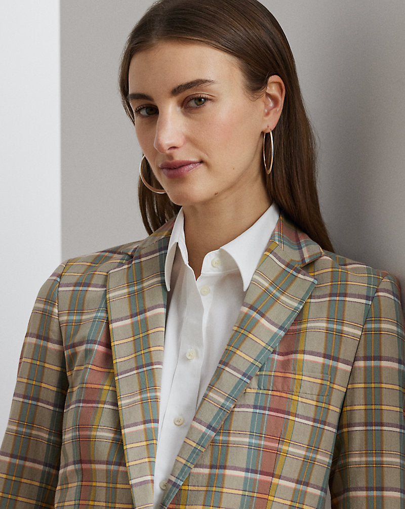 Cotton Madras Blazer Green/Tan/Blue Multi