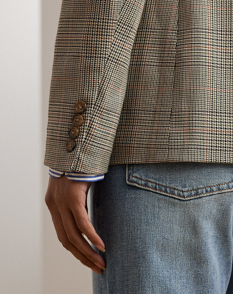 Glen Plaid Cotton-Blend Twill Blazer Navy/Tan Multi