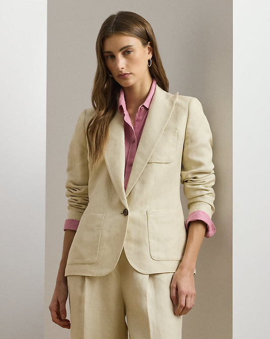 Linen-Blend Twill Blazer Ivory Beige