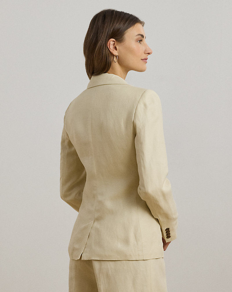 Linen-Blend Twill Blazer Ivory Beige
