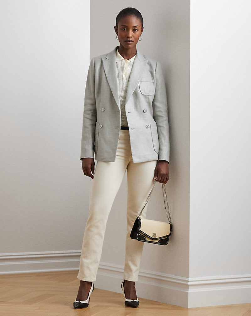 Foiled Linen-Cotton Blazer Light Blue/Silver Foil
