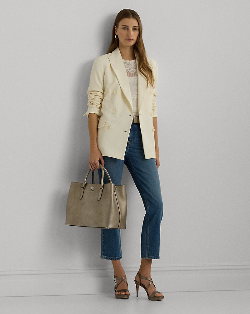 Double-Breasted Wool Crepe Blazer Mascarpone Cream