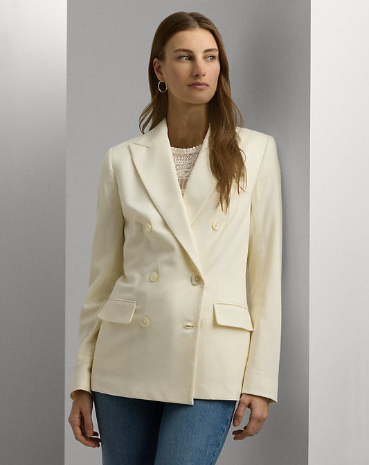 Double-Breasted Wool Crepe Blazer Mascarpone Cream