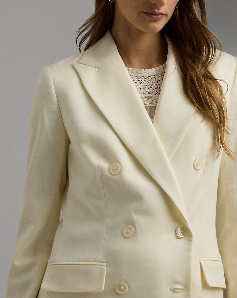 Double-Breasted Wool Crepe Blazer Mascarpone Cream