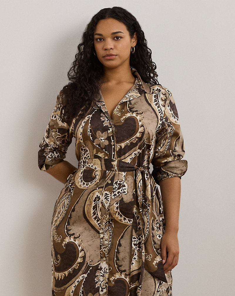 Paisley Twill Shirtdress Brown Multi