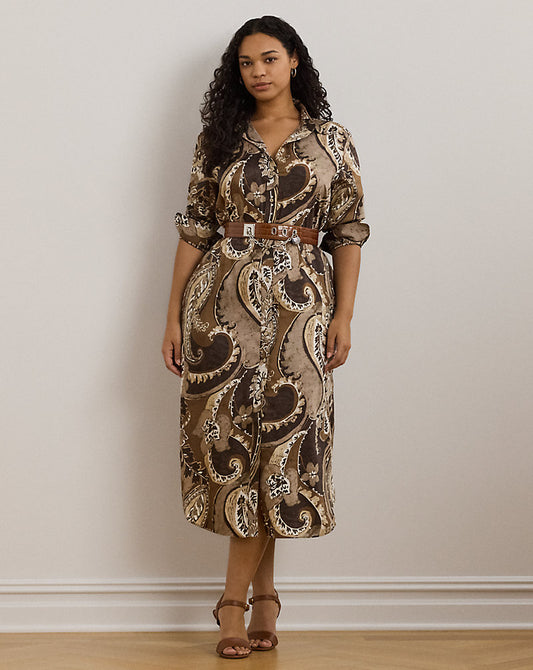 Paisley Twill Shirtdress Brown Multi