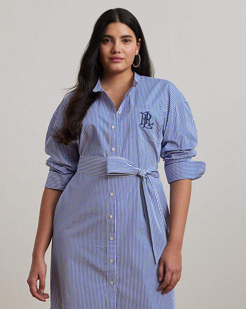 Striped Belted Broadcloth Shirtdress Blue/White