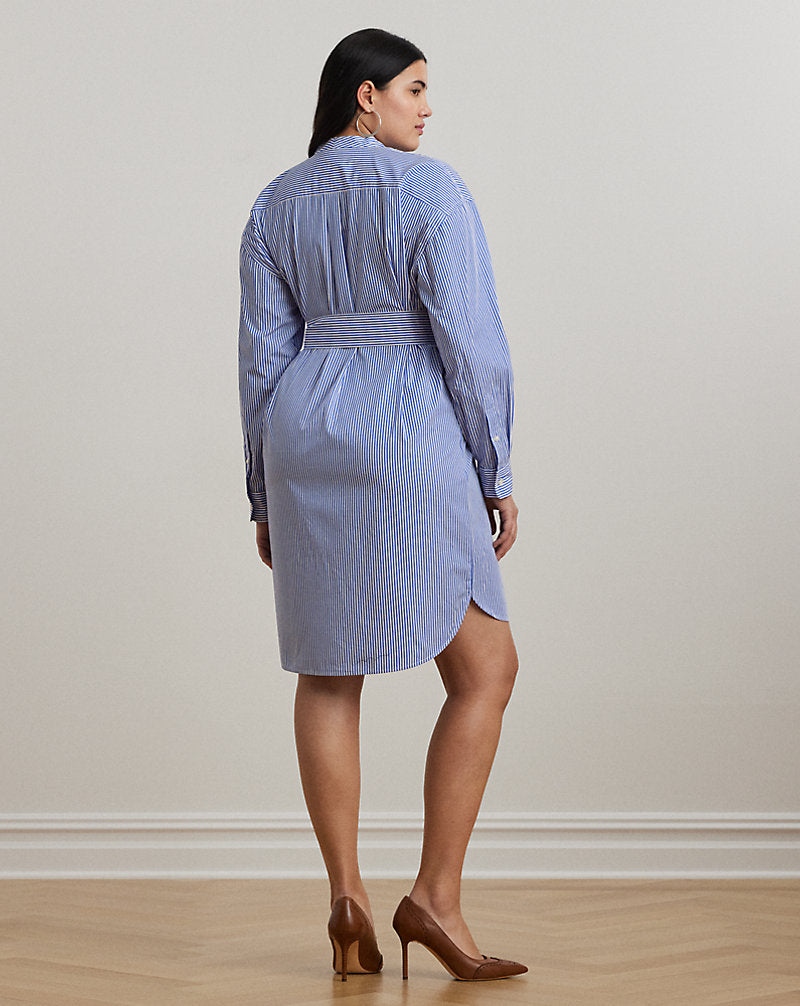 Striped Belted Broadcloth Shirtdress Blue/White