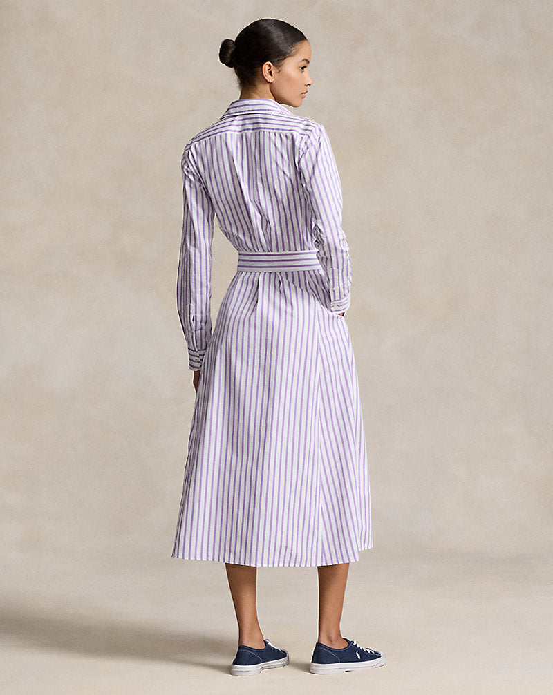 Belted Striped Cotton Shirtdress 1748b White/purple