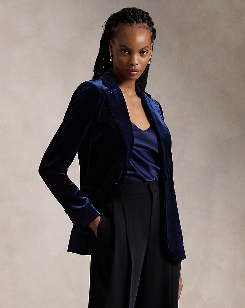 Silk-Blend Velvet Blazer Navy